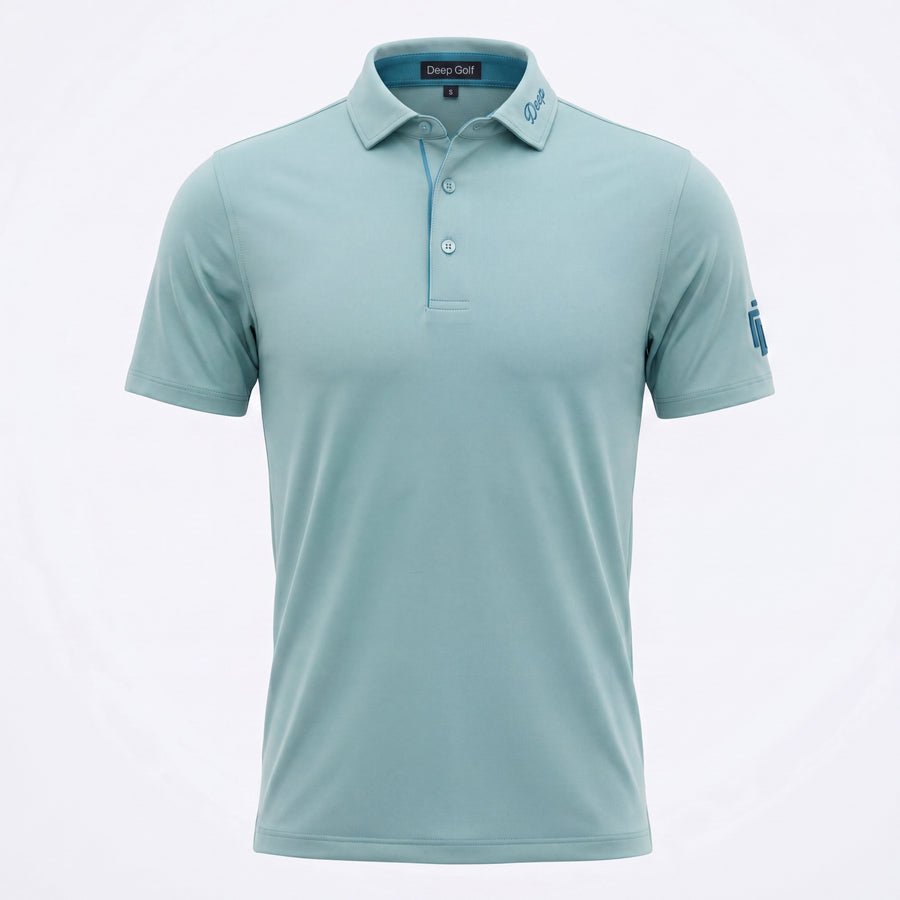 Deep Golf Flight Deck Polo in Horizon teal, front view